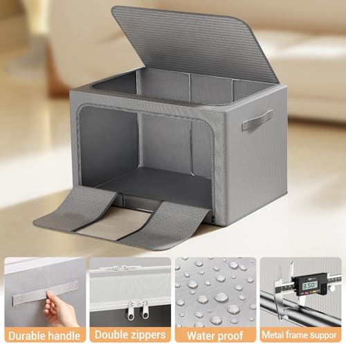 Clothes Storage Bins with Metal Frame, Foldable Clothes Organizers Storage Containers for Clothes, Sheets, Blankets, Pillows and Towels (24L, 3 Pack, Deep Grey) - Image 6