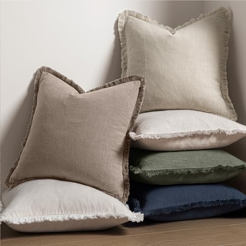 MIULEE Linen Fringe Decorative Fall Euro Throw Pillow Covers Dune 26x26 - Image 5