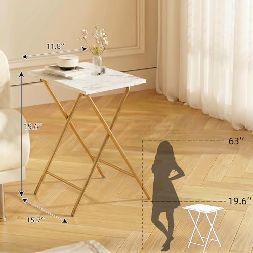 Folding TV Tray Table Set of 2, Portable Foldable TV Dinner Tray, Space-Saving Snack Serving Sofa Side Table, Easy to Fold Stable TV Trays for Living Room, Bedroom, Small Spaces (White Marble + Gold) - Image 4