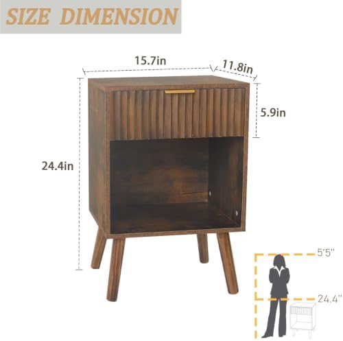 Fultyle Mid Century Modern Nightstand, Walnut Bedside Table with Storage - Image 3