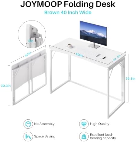 JOYMOOP 40" White Folding Desk, No Assembly, Wooden Top, Middle Size - Image 3