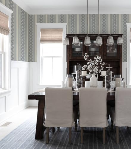 Blue Stripe Peel and Stick Wallpaper- Vintage Geometric Diamond Removable Self Adhesive Wallpaper Neutral Light Blue Wall Decor for Bathroom Powder Room Bedroom Farmhouse Cottage 17.3"x118" - Image 5
