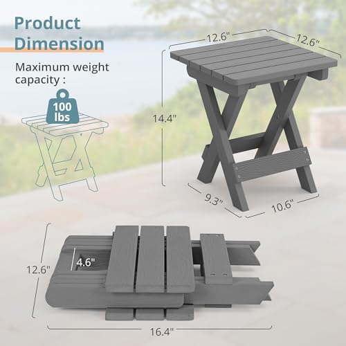 LUE BONA Small Outdoor Folding Side Table, HDPS Outside End Table for Patio, Porch, Deck, Pool, 14 Inch Height, Netural Grey (Pack of 2) - Image 3