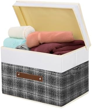 TYEERS Collapsible Storage Bins with Lids, Patchwork Design, Washable, Fabric Storage Boxes, 14.9x9.8x9.8 inches, 5 Pack, Black - Image 7