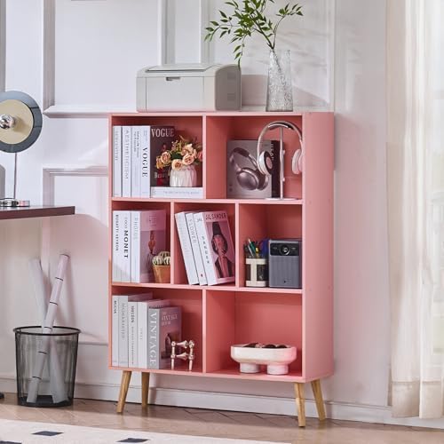 LEYAOYAO Cube Bookshelf, Mid-Century Modern Book Shelf with Legs,Light Pink by LEYAOYAO-Findtheshiningpointofyourideallife%EF%BC%81