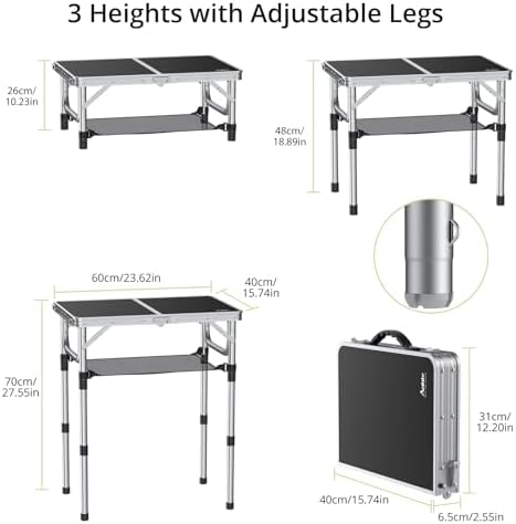 Anbte Folding Camping Table, 24"X 16" Adjustable Height Small Folding Table - Image 3