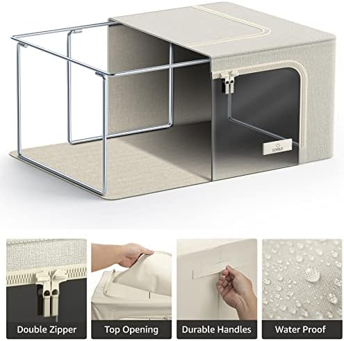 Sorbus Clothes Storage Bins, Clear Window & Handles (Medium, 2 Pack, Beige) - Image 5