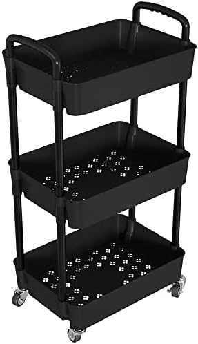 Laiensia 3-Tier Storage Carts,Multifunction Utility Rolling Cart Kitchen Storage Organizer,Mobile Shelving Unit Cart with Lockable Wheels for Bathroom,Laundry,Living Room,With Classified Sticker,Black - Image 2
