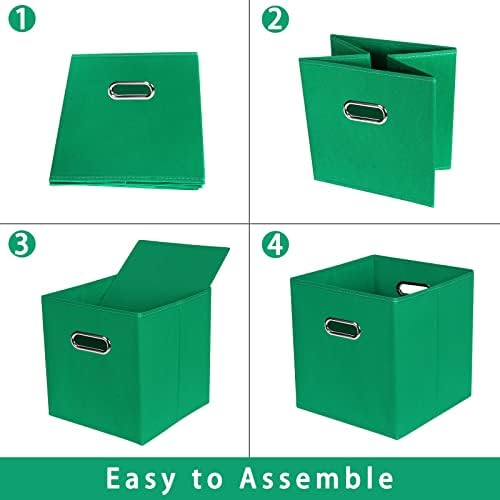 Green Foldable Storage Bins, 11x11x11, Set of 6, (Fabric Cube Organizer with Handle, for Cloth or Accessory Storage) - Image 6