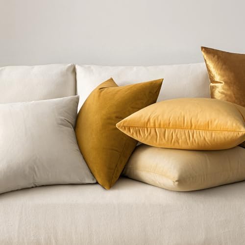 MIULEE Velvet Throw Pillow Covers 18x18 Inch Pack of 2 Mustard Yellow - Image 4