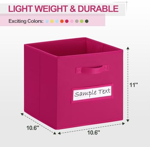 Fabric storage cubes (8 Pack) 11 Inch Cube Storage Bin, cube organizer bins with 8 Labels Window Cards & a Pen, Foldable cube organizer bins and Storage Box, Dark pink - Image 2