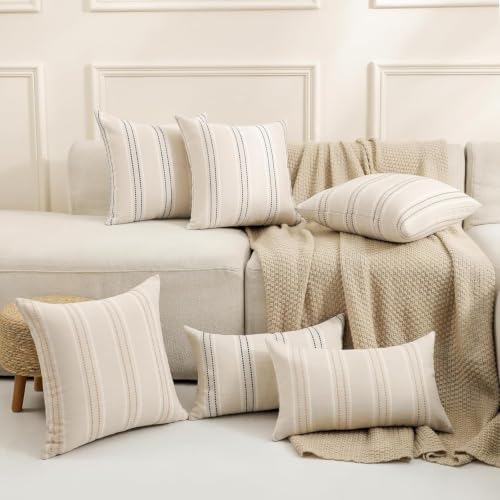 Hckot Stripe Throw Pillow Covers 12x24 Lumbar Khaki Farmhouse Pillow Covers - Image 6