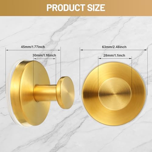 Suction Cup Hooks for Shower No-Drill Bathroom Hooks for Towels, Robes, Loofah Mountable on Bathroom Walls, Kitchen, Glass, Mirrors, Tile and Smooth,Non-Porous Surfaces (4, Brushed Gold) - Image 7