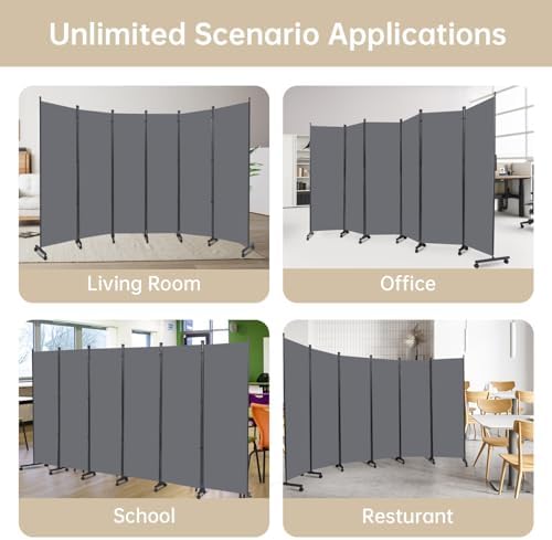 Room Divider Large 6 Panel Privacy Screen,Portable Room Partition on Wheels - Image 7