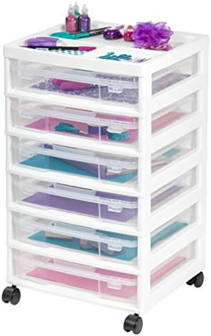IRIS USA Rolling Cart with Drawers |Made in USA| 6-Tier Cases - White/Clear by IRISUSA