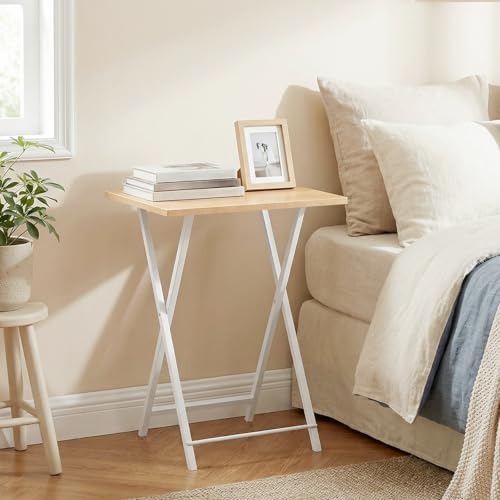 HOOBRO Folding TV Table, TV Tray, Stable Snack Table for Small Space, Portable Sofaside Desk, Easy Assembly and Storage, Ideal for Snacks and Meals in Living Room, Natural and White, WN15BZ01 - Image 2