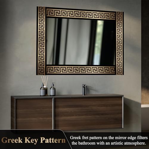funlife Greece Pattern Peel and Stick Wall Border Stickers, Self Adhesive Skirting Wall Waist Line Decal for Bathroom Wall Vanity Mirror, 78.74"X3.93" Brushed Gold 1 Roll - Image 2