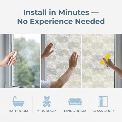 Lace Flower Privacy Window Film, Sparkle Frosted Static Cling 17.5"x78.7" - Image 5