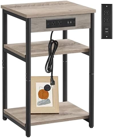 TUTOTAK End Table with Charging Station, Nightstand, 3-Tier Couch Side Table with USB Ports and Outlets, Bedside Table for Small Space, Living Room TB01BG026 - Image 6