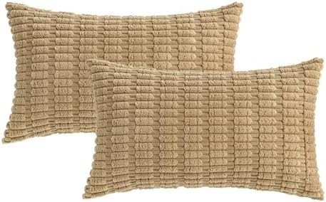 MIULEE Lumbar Corduroy Decorative Throw Pillow Covers 12x20 Khaki Pack of 2 - Image 6