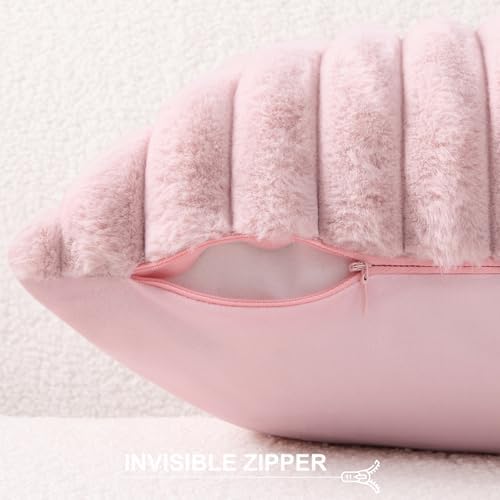Pallene Faux Fur Decorative Throw Pillow Covers 16x16 Set of 2, Blush Pink - Image 3