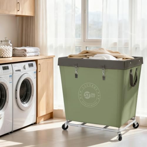 STORAGE MANIAC Commercial Laundry Hamper with Heavy Duty Steel Frame, 320 L Industrial Laundry Basket Cart with Wheels for Hotel, Home, Laundry Room, 31.7''L x 19.3''W x 30.91''H, Large Green - Image 2