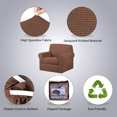 H.VERSAILTEX 2-Piece Armchair Cover Chair Slipcovers with Arms Sofa Slipcover for Chair Fit Arm Chair Width Up to 47 Inch, Anti-Slip Rich Stretch Knitted Jacquard Fabric Small Checks(Chair, Caramel) - Image 4