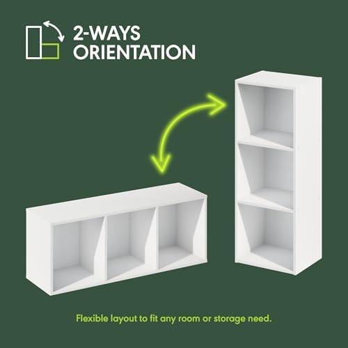 Furinno LUDER Book Shelf, 3-Cube Bookshelf, Bookcase with Open Shelves, 9.3 x 12 x 31.5, Easy Assembly, for Living Room, Bedroom, Home Office, White - Image 5