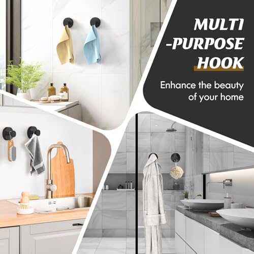 MOTAIPEAK Suction Cup Hooks for Shower,Removable Shower Towel Suction Hooks for Bathroom Wall,Kitchen,Glass,Mirror,Tile to Hang Robes,Loofah-Black(4-Pack) - Image 3