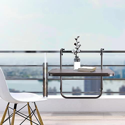 Balcony Railing Table Outdoor Hanging Folding Brown Aluminium Metal Side Table Adjustable 23.6"L x 15.7"W - Image 5