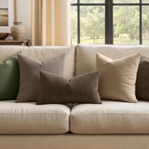 MIULEE Chocolate Brown Chenille Couch Lumbar Throw Pillow Covers, 12x20 - Image 3