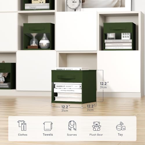 DIMJ Cube Bins, 12.2-Inch Storage Bins Cubes with Window, 6 Packs Collapsible Storage Bins with Handles, Closet Storage Baskets for Organizing Living Room, Office, 6 Pack,Green - Image 2