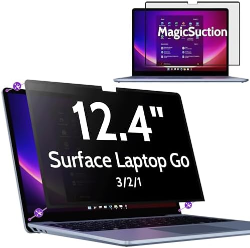 Peslv Privacy Screen for 12.4 Inch Surface Laptop Go 3/2/1, MagicSuction™ Removable Anti Spy Black Protector, Glare Blue Light Filter for Microsoft Laptop Computer Monitor by peslv