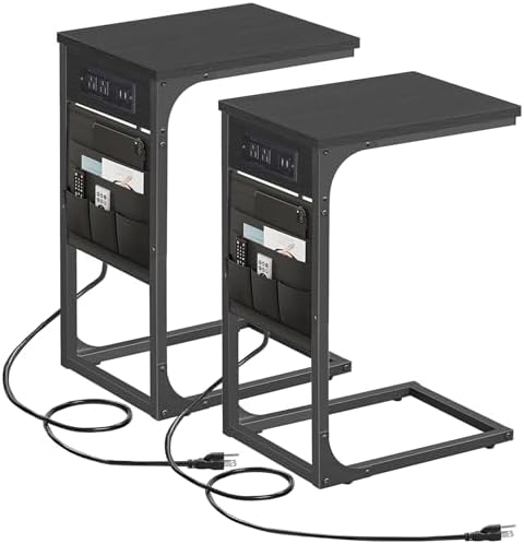 TUTOTAK C Shaped End Table with Charging Station, Side Table for Sofa by ChoosetutotakFurnitureBuildYourCozyHome