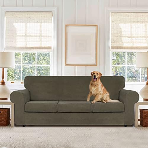 WEERRW 4-Piece Couch Cover for Sofa Velvet Sofa Cover Washable, Light Brown - Image 2
