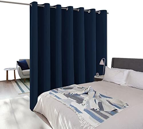 NICETOWN Large Room Separating Divider, Room Divider Curtain Screen Partition, Function Thermal Blackout Noise Reducing Curtain, Sliding Door Insulated Curtain for Patio, Navy, 12.5ft Wide x 9ft Long - Image 2