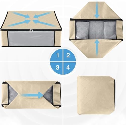 HomeHacks 3-Pack Clothes Organizer Storage Bags, 35L Storage Bins, Beige - Image 3