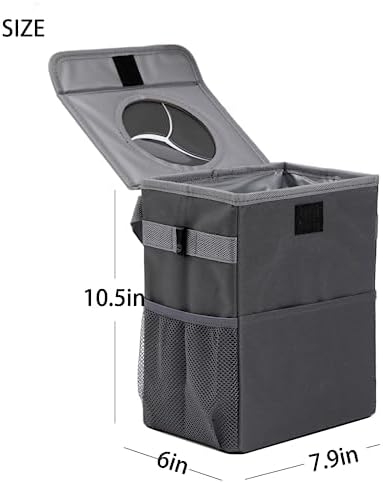 AOKJOY Car Garbage can with lid Leak Proof Vehicle Trash Can 3 Storage Pockets Hanging Waterproof car Trash Bag for SUV Grey - Image 2