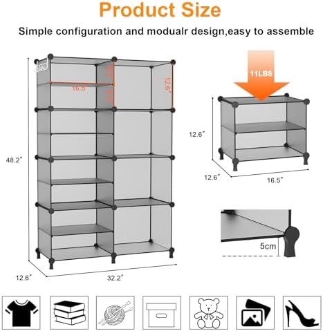 AWTATOS Closet Organizer 8 Cube Storage Shelves, Grey - Image 3