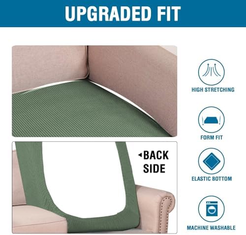 H.VERSAILTEX Super Stretch Individual Chaise Cover Sectional Couch Covers for L Shaped Sofa Both Left/Right Featuring Thick Jacquard Textured Twill Fabric (1 Piece Chaise Cover, Loden Frost) - Image 6