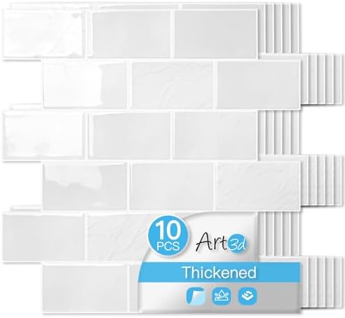 Art3d 10-Pack Subway Peel and Stick Backsplash, White Marble, 12 x 12 Inch by Art3d
