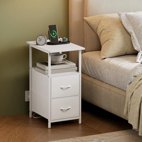 Somdot End Table Set of 2 with Charging Station, 2 Drawers, Slim Side Table - Image 7