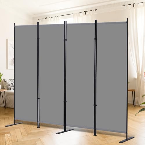 RANTILA 4 Panel Room Divider, 6 FT Folding Privacy Screen with Wide Feet, Freestanding Partition for Room Separation, Portable Room Divider Panel, 89" W x 71" H, Grey - Image 4