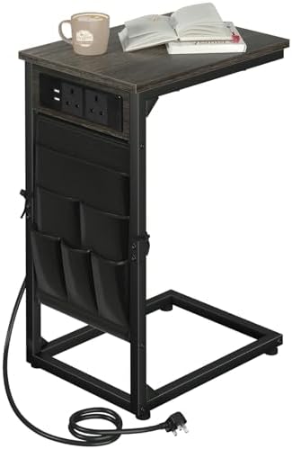 AMHANCIBLE C Shaped End Table with Charging Station, TV Trays, Set of 2 by AMHANCIBLE