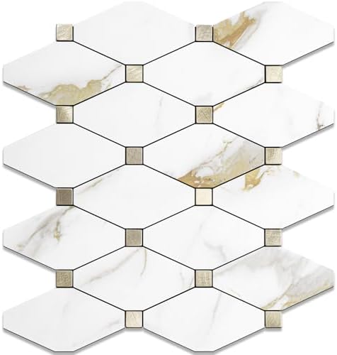 STICKGOO 1 Sheet Peel and Stick Backsplash, Calacatta Golden Stick on Aluminum Composite Tiles Stikers, Self Adhesive Mixed Metal Backsplash for Kitchen, Bathroom, Fireplace, RV by STICKGOO