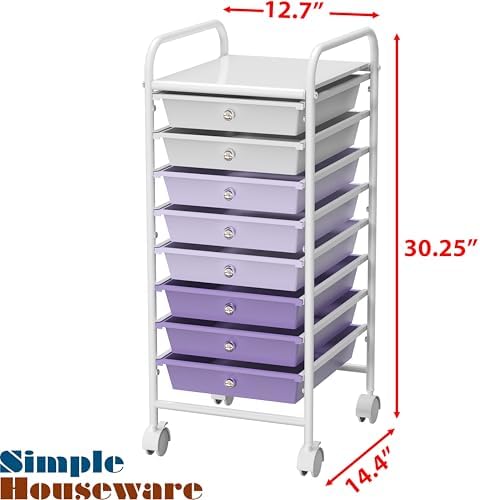 Simple Houseware 8 Drawers Rolling Utility Cart Art Craft Storage, Purple - Image 3