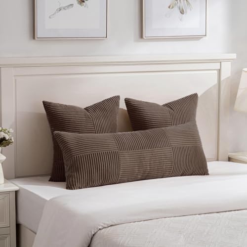 Fancy Homi 2 Packs Dark Brown Decorative Throw Pillow Covers 18x18 Inch for Living Room Couch Bed Sofa, Rustic Farmhouse Boho Home Decor, Soft Corss Corduroy Patchwork Textured Cushion Case 45x45 cm - Image 5