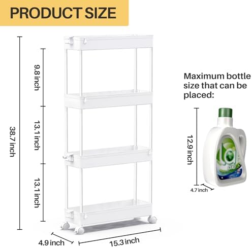 SPACEKEEPER Slim Rolling Storage Cart, 4 Tier Bathroom Cart Organizer,White - Image 4