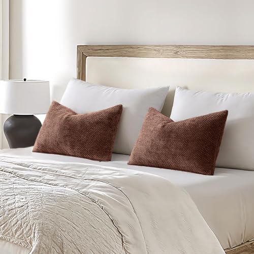 MIULEE Dercorative Lumbar Throw Pillow Covers 12x20 Red Brown 2 Pack - Image 5