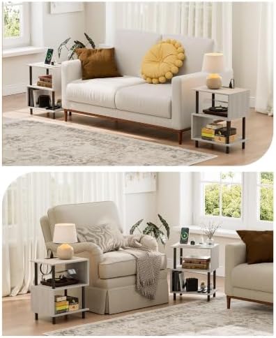 Frylr Small Side Table, End Table and Nightstand with 3-Tier Wood Shelves, Sturdy Metal Frame with 44 LBS Capacity per Shelf, Easy to Assemble for Living Room or Bedroom,Natural Greige - Image 6